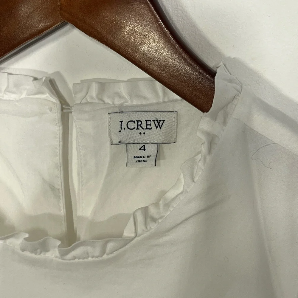 J Crew white cotton tiered midi dress ruffle neck, beach, coquette, coastal 4 - Picture 4 of 6